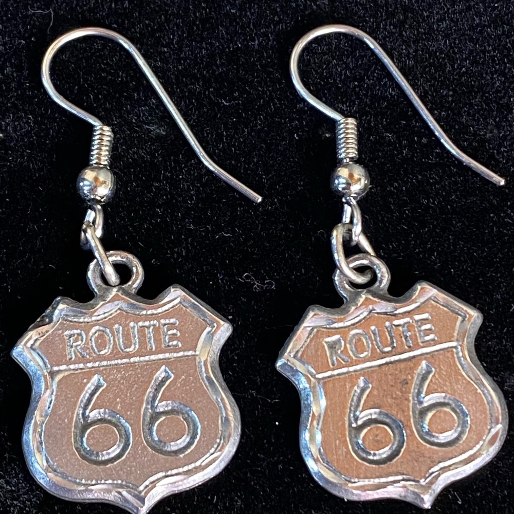 Vintage EJC 1995 Route 66 Pewter Earrings
